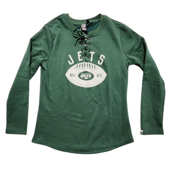 New York Jets Sweatshirt Women's Medium Green NFL Team Apparel V Neck Drawstring - Picture 1 of 10
